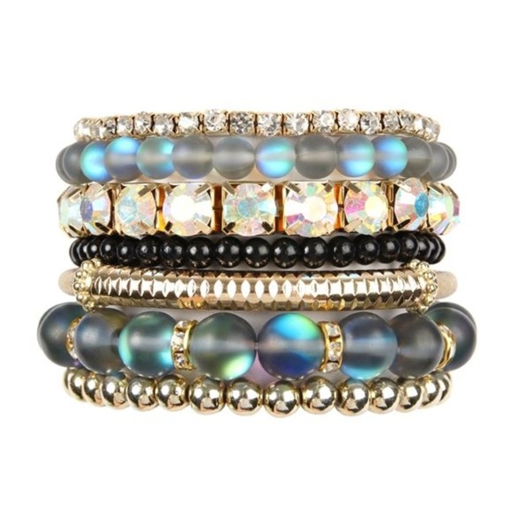 So Sweetly Jewelry - Grey Celadon Mermaid Glass Bracelet Set